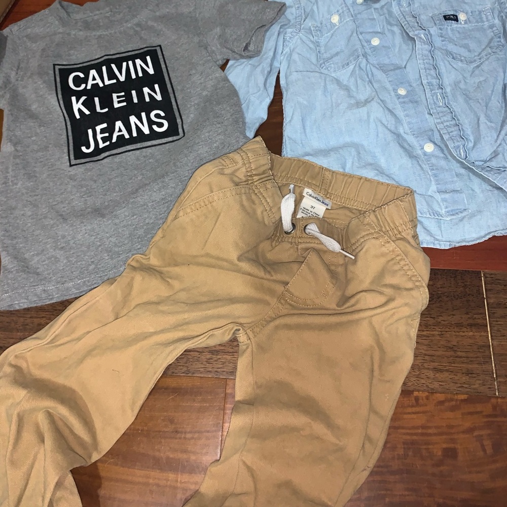 Calvin Klein tee and khakis polo button up